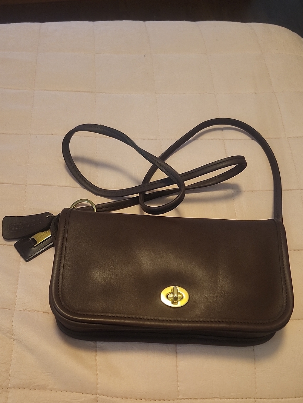 Coach Leather Crossbody Bag in Dark Brown with Gold Hardware
